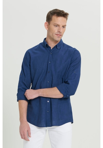 AC&Co / Altınyıldız Classics ERKEK INDIGO Comfort Fit Rahat Kesim Düğmeli Yaka Casual Keten Gömlek İndigo AC&Co / Altınyıldız Classics ERKEK INDIGO Comfort Fit Rahat Kesim Düğmeli Yaka Casual Keten Gömlek İndigo