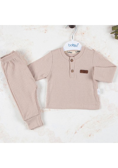 Candar 3-18 Ay Çizgili Kumaş 2'li Unisex Takımı Krem Krem