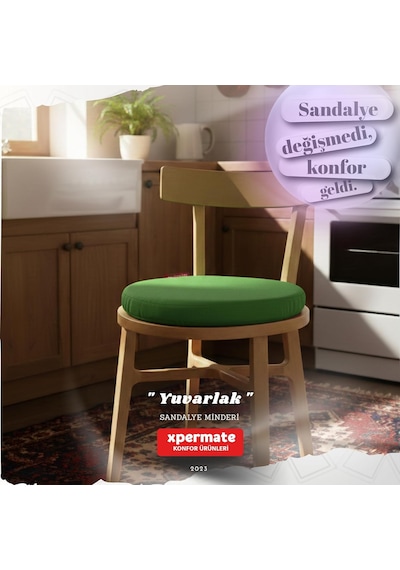 Yuvarlak Sandalye Minderi Bağcıklı Yıkanabilir Sünger Minder Su Yağ İtici Mutfak Balkon Bahçe Tabure Minderi 40 Cm Yeşil Çok Renkli