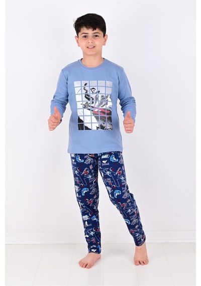 Vitmo Erkek Çocuk Winter Games Uzun Kollu Pijama Takımı Mavi