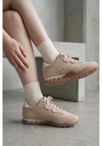 Pisagor Ps-55161 Kadın Hakiki Deri Sneakers Spor Ayakkabı Bej
