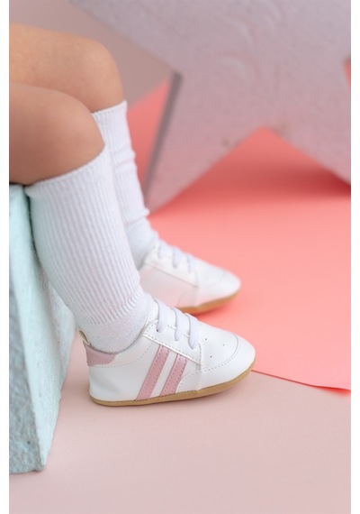 Pembe Çizgili Beyaz Kız Bebek Spor Patik Yürüme Öncesi-g-2354 Pembe