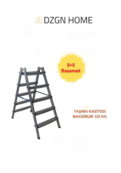 Dayanıklı 5+5 Özel Tasarım Hafif, Kaymaz, Metal Basamaklı Katlanır Merdiven Siyah