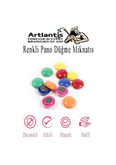 Artlantis Renkli Pano Düğme Mıknatısı 20 Li 1 Paket Manyetik Yuvarlak Mıknatıs Buzdolabı Renkli Plastik Kaplı D