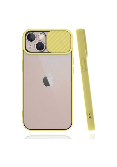 Noktaks - Apple Uyumlu iPhone   13 - Kılıf   Slayt Sürgülü Arkası Buzlu Lensi Kapak - Sarı