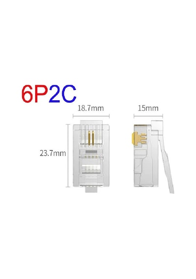 100 Adet Rj 11 2Pin Jak 6P2C Telefon Kablosu Için Konnektör Cat3