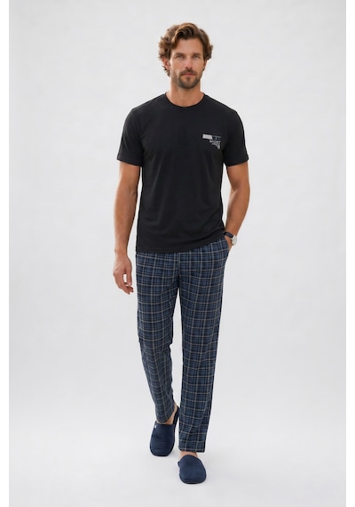 Tudors Erkek Standart Fit Normal Kesim Pamuklu Bisiklet Yaka Kısa Kollu Lastikli Siyah Pijama Takımı-51141 Tudors Erkek Standart Fit Normal Kesim Pamuklu Bisiklet Yaka Kısa Kollu Lastikli Siyah Pijama Takımı-51141