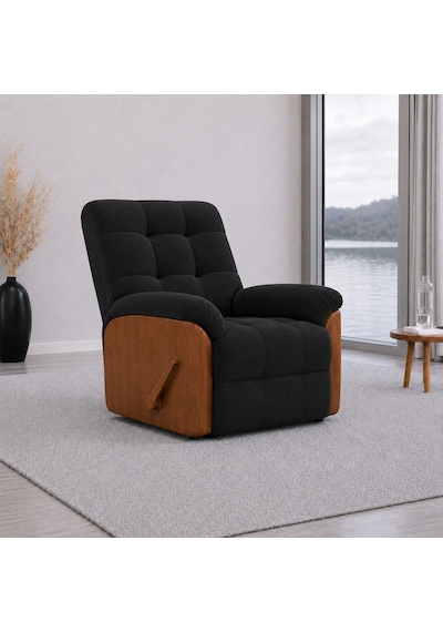 Smarto Relax Ticino Manuel Mekanizmalı Ayak Uzatmalı Ahşap Yan Panelli Polyester Tv Koltuğu Baba Koltuğu Siyah