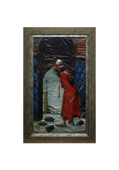 E38 El İşçiliği Kaplumbağa Terbiyecisi Aliminyum Kabartma Tablo 48 72 Cm - 6612