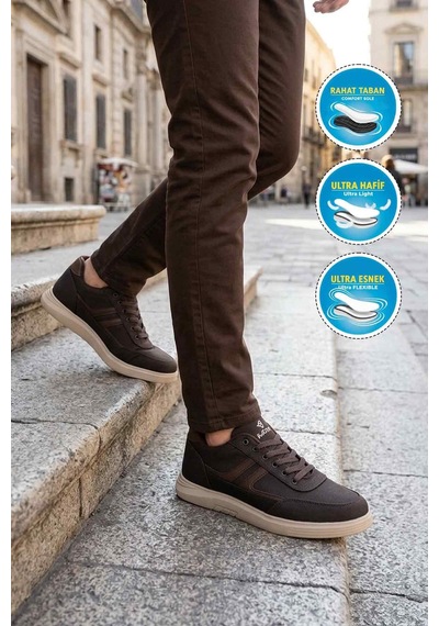 Kahve Tekstil Bağcıklı Erkek Casual Ayakkabı Çok Renkli