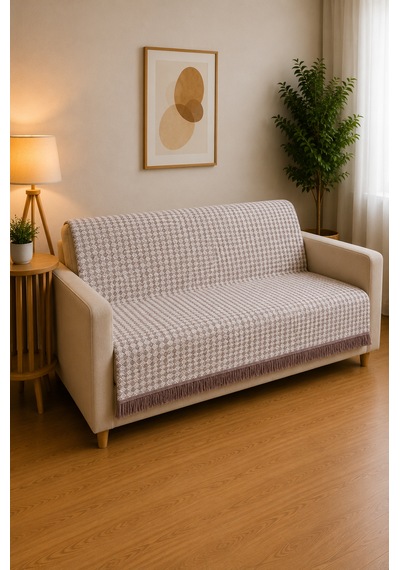Çift Taraflı Buldan Dokuma Pamuklu Koltuk Örtüsü 170x210 Cm Çekyat Örtüsü Geometrik Desenli Koltuk Şalı Kahve