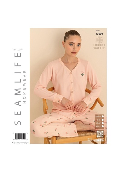 Seamlife Kadın Pamuklu Waffle Kumaş Kışlık Uzun Kollu Sıcak Tutan Pijama Takımı Pudra Seamlife Kadın Pamuklu Waffle Kumaş Kışlık Uzun Kollu Sıcak Tutan Pijama Takımı Pudra