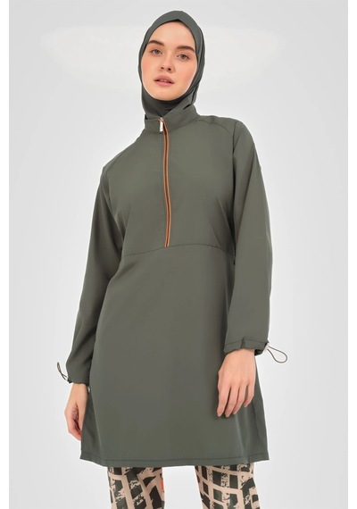 Alfasa Reglan Kol Pantolonu Desenli Tesettür Mayo Haki