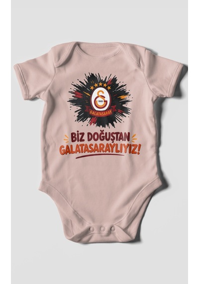 Morivokids Biz Doğuştan Galatasaraylıyız Kısa Kollu Bebek Body %100 Pamuk Pastel Pembe