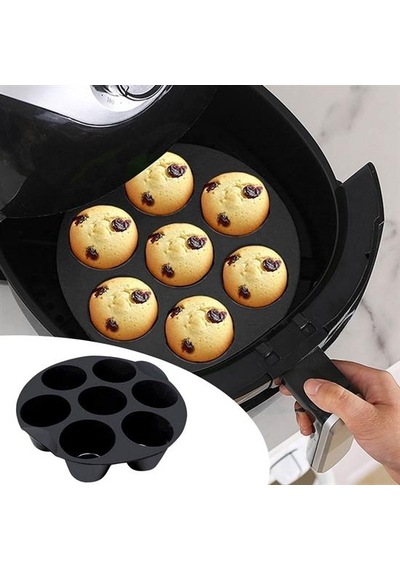 7 Gözlü Silikon Çok Amaçlı Airfryer Muffin Cupcake Kek Ve Çörek Pişirme Kalıbı 5492 Çr