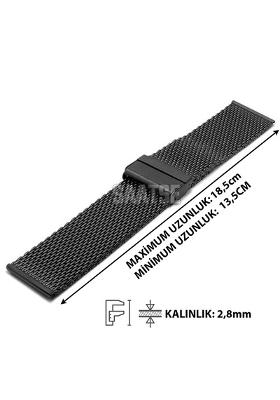 22mm Siyah Kalın Hasır Paslanmaz Çelik Spor Saat Kordonu