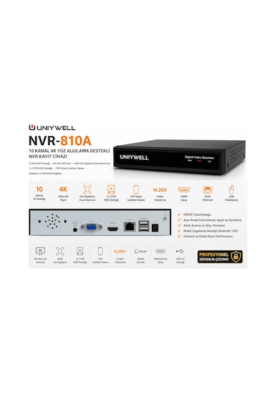 Unıywell Nvr-810a 10 Kanal 4k Yüz Algılama Destekli Nvr Kayıt Cihazı