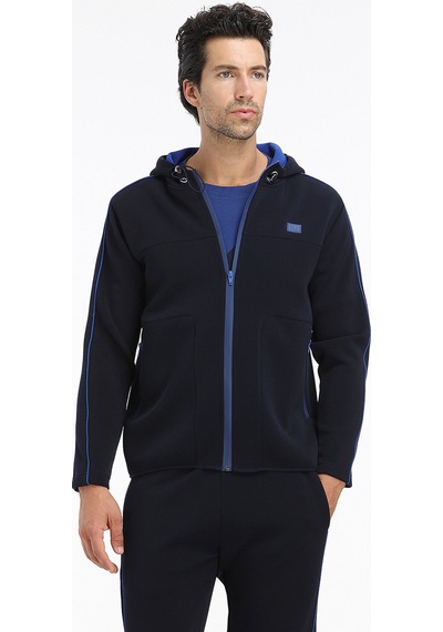 Ramsey Lacivert Kapüşonlu Düz Sweatshirt