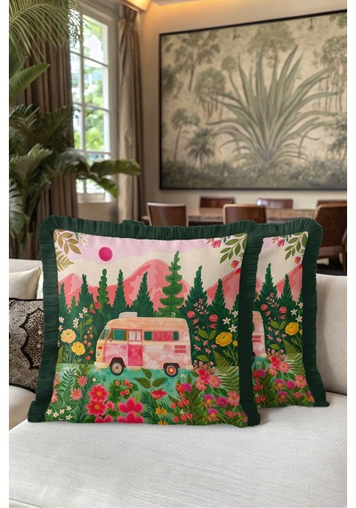 Çiçekli Karavan Manzara Saçaklı Yastık Kılıfı - Kamp Retro Bohem Pembe Yeşil Püsküllü Kırlent Kılıfı Kayıp Sahil Serenat Çiçekli Karavan Manzara Saçaklı Yastık Kılıfı - Kamp Retro Bohem Pembe Yeşil Püsküllü Kırlent Kılıfı Kayıp Sahil Serenat