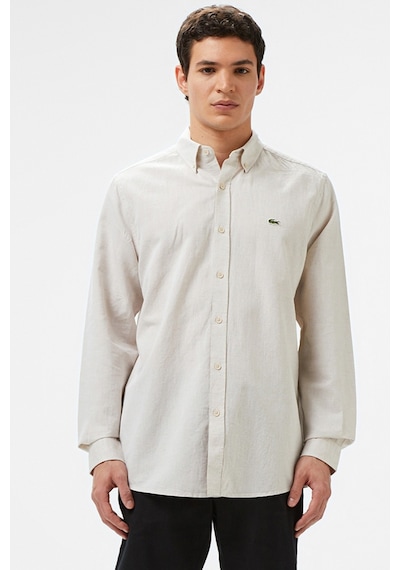 Lacoste Men's Regular Fit Button-down Collar Linen Shirt Beige Erkek Düğmeli Yaka Keten Gömlek Bej