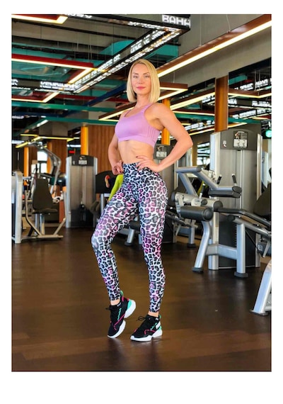 Lismina Leopar Desen Ekstra Yüksek Bel Toparlayıcı Spor Tayt Mavi - Pembe