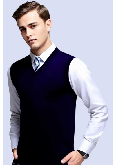 Tezzgelsin Erkek V Yaka Triko Tüylenmez Süveter Erkek Slim Fit Süveter Lacivert