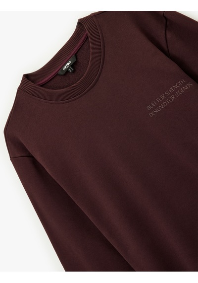 Koton Uzun Kollu Bisiklet Yaka Pamuklu Baskılı Sweatshirt Bordo 6wam70167mk