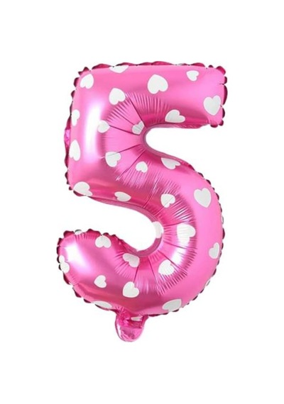 5 Rakamlı 16 İnç Pembe Kalpli Folyo Balon 36 Cm Pembe 256
