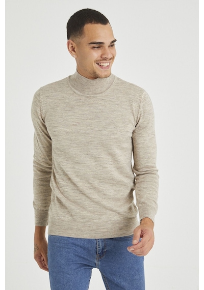 Taş Erkek Slim Fit Yarım Balıkçı Yaka Akrilik-pamuk Karışımlı Basic Triko Kazak Taş