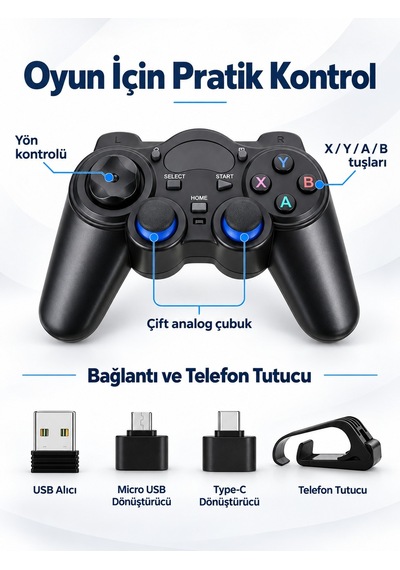 Luve Store 2.4 Ghz Kablosuz Oyun Kolu Gamepad Android Telefon Pc Tv Box Ps3 Uyumlu