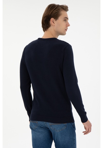 U.S. Polo Assn. Erkek Slim Fit Bisiklet Yaka Lacivert Kazak 50293089-VR033
