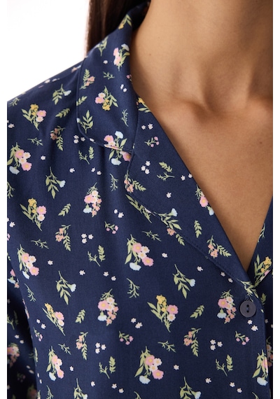 Penti Koyu Mavi Pretty Flowers Gömlek Pantolon Pijama Takımı K.mavı