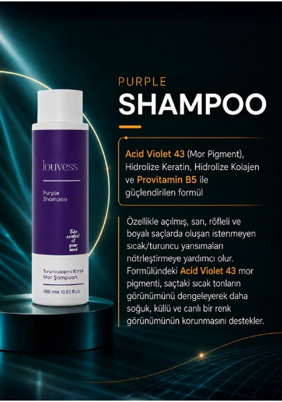 Turunculaşma Karşıtı Mor Şampuan Acid Violet 43 - Hidrolize Keratin - Hidrolize Kolajen - 400 Ml Boyalı