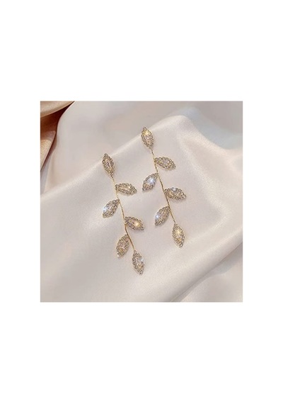 Lunarie 14k Altın Kaplama Zirkon Yaprak Dalı Küpe