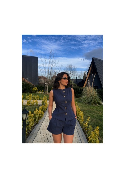 Gigi Wardrobe Marina Yıldız Detaylı Şort Takım Lacivert Lacivert