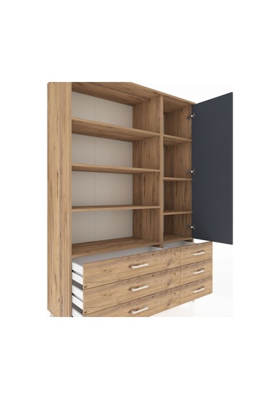 Hyperion Dolap 8 Raflı 6 Çekmeceli Tek Kapaklı 132x44x195 Çam-antrasit/çam Antrasıt/atlas Çam Hyperion Dolap 8 Raflı 6 Çekmeceli Tek Kapaklı 132x44x195 Çam-antrasit/çam Antrasıt/atlas Çam