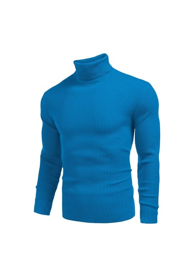 Polızeı Erkek Slim Fit Boğazlı Triko Kazak Esnek Dokulu Mavi