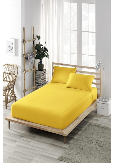 Battal Boy Yastıklı Çarşaf Takımı %100 Pamuklu 180x200 Sarııı