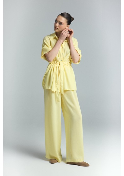 Beli Bağlamalı Kimono Gömlek - Sarı-137293