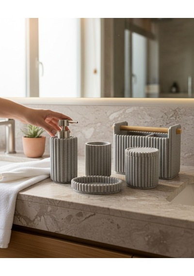 5 Parça Lüx Laduree Lunera Gray Silver Banyo Organizer Seti-5648 Gri