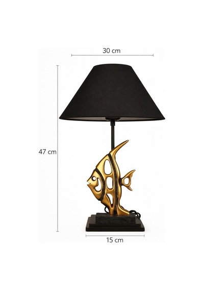 Ayrex Dekoratif Balık Figürlü Masa Lambası, Altın Tonlu, Siyah Kumaş Şapka, 47 Cm Yükseklik, Modern Sanatsal Tas Genel