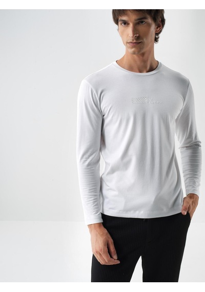 Xint Beyaz Slim Fit Bisiklet Yaka Modal Uzun Kol Tişört 502153
