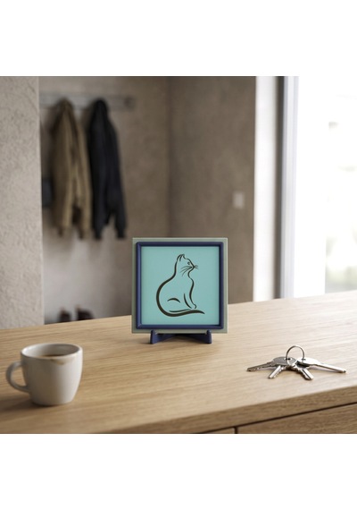 Modern Çizgilerle Kedi Objesi, Sevdikleriniz İçin Çok Özel Ve Kalıcı Bir Armağan 10x10 Cm