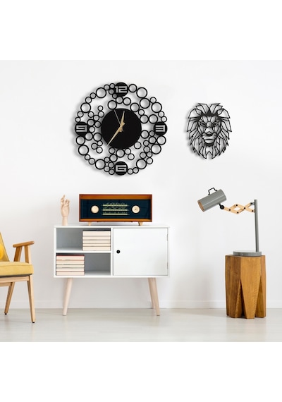 50X50 Dekoratif Duvar Saati + Ahşap Tablo 35 Cm (487865129) Siyah