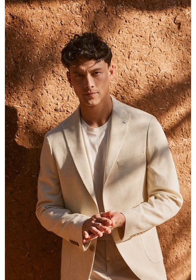 Ac&co Erkek Bej Slim Fit Dar Kesim Kırlangıç Yaka Casual Blazer Ceket