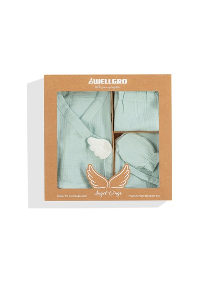 Wellgro Angel Wings Hastane Çıkışı Müslin 5'li Yeni Doğan Seti-Mint