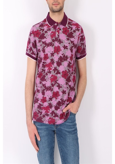 Henry Cotton's Slim Fit Desenli Polo Yaka  Cotton Erkek Tshirt Bordo