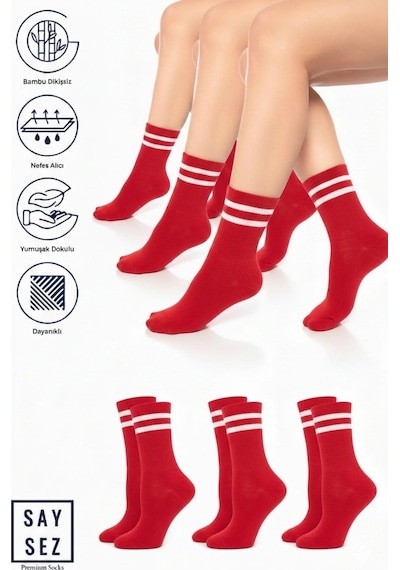 Saysez Bambu Unisex Tenis Kolej Çizgili Premium Kırmızı Renk Dikişsiz Soket Çorap 3'lü Paket Kırmızı Saysez Bambu Unisex Tenis Kolej Çizgili Premium Kırmızı Renk Dikişsiz Soket Çorap 3'lü Paket Kırmızı