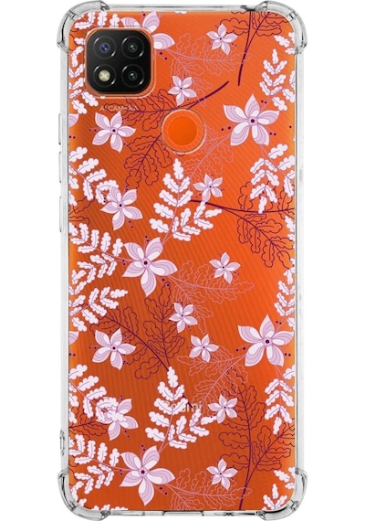 Xiaomi Redmi 10a Köşe Korumalı Antişok Kapak Floral Pudra Tasarımlı Şeffaf Silikon Kılıf