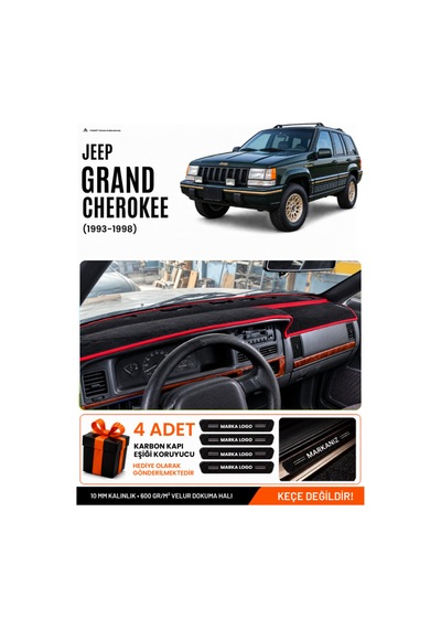 Jeep Grand Cherokee 1993-1998 Uyumlu Torpido Örtüsü, Torpido Kılıfı - Siyah-kırmızı - Ebz-trp-0222